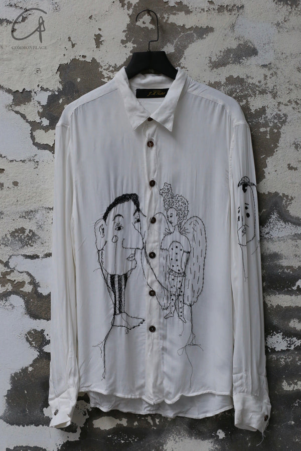 ARCHIVIO J.M.Ribot 24 Autumn and Winter Hand-painted Embroidered Shirt Italy AJM-SH42/MI/RI-0 White